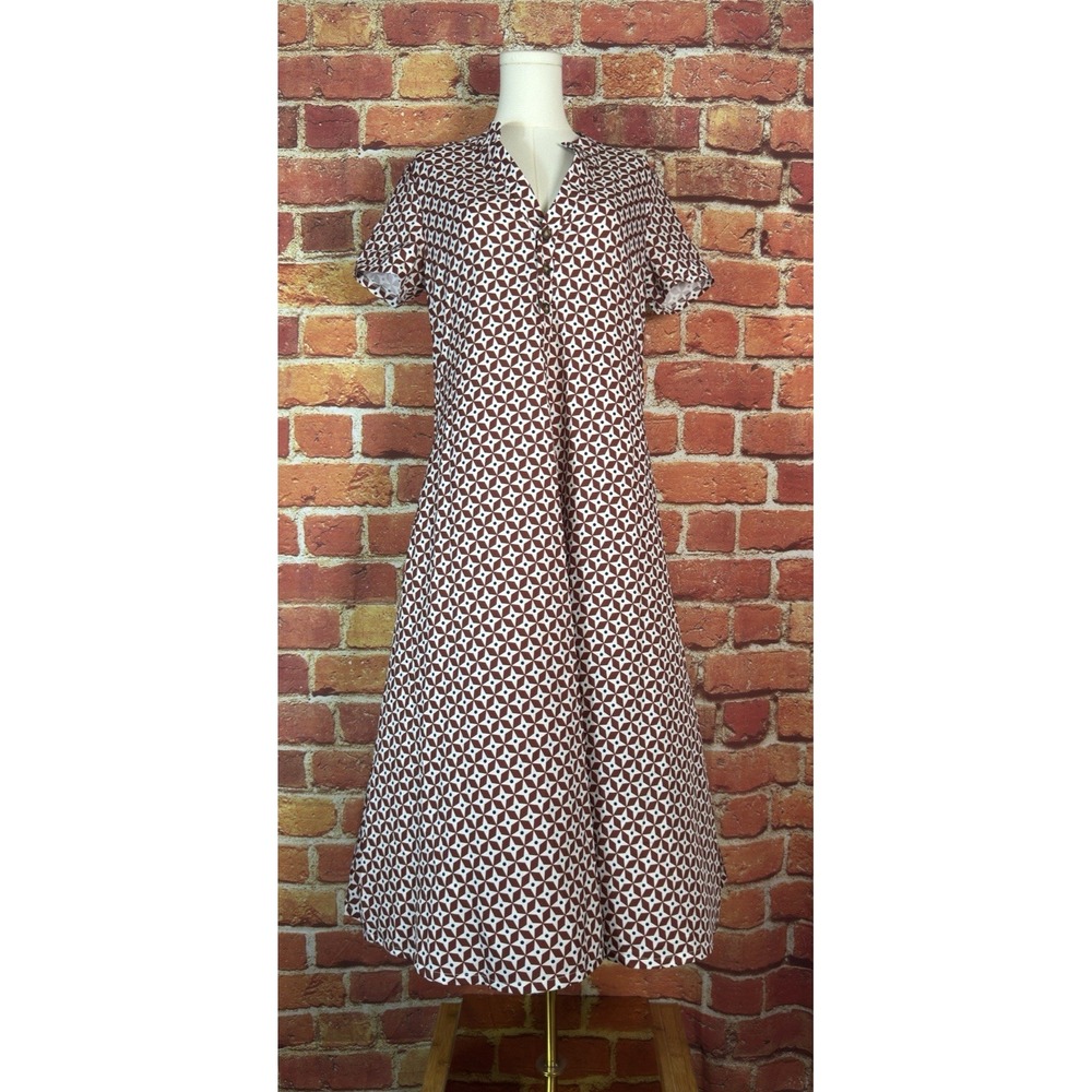 Emory Rose Midi Geometric V Neck 3 Button Front Dress Size Small New NWT